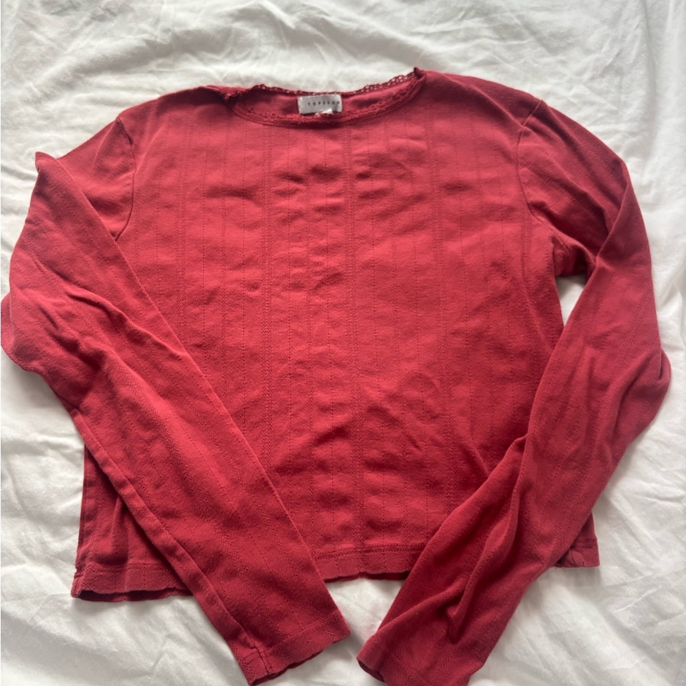 Topshop Rose Red Long Sleeve Knit Top